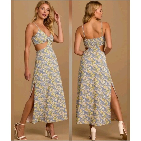 Lulus It's a Perfect Pick Pink Women Floral Print Cutout  Maxi Dress size MEDIUM - Picture 1 of 14